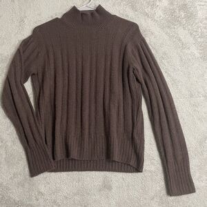 J Crew Ribbed Sweater Women XXS Brown Merino Wool Alpaca Mock Neck Soft Pullover